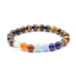 Pulsera 8mm 7 Chakras, Ojo de -Tigre